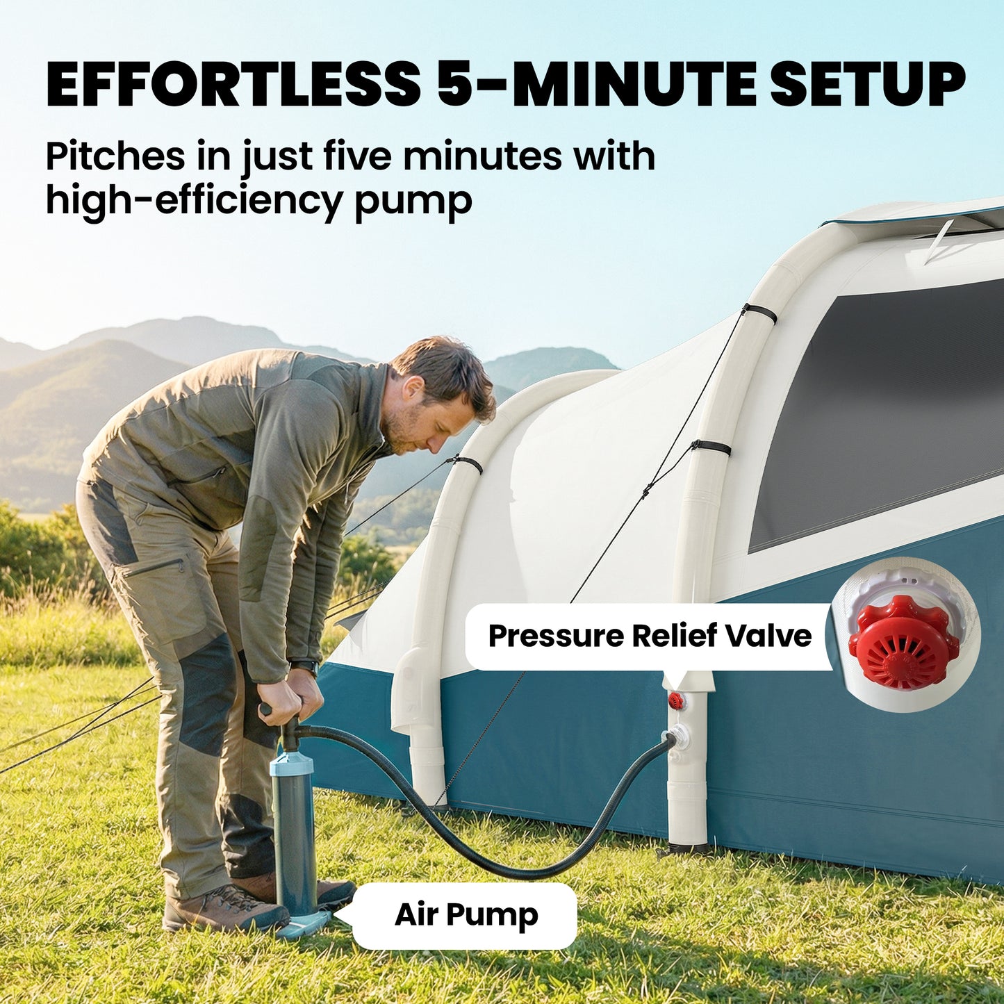 Inflatable Camping Tent w/ Air Pump, Easy Setup 2-3 Person Blow Up Tent, Green