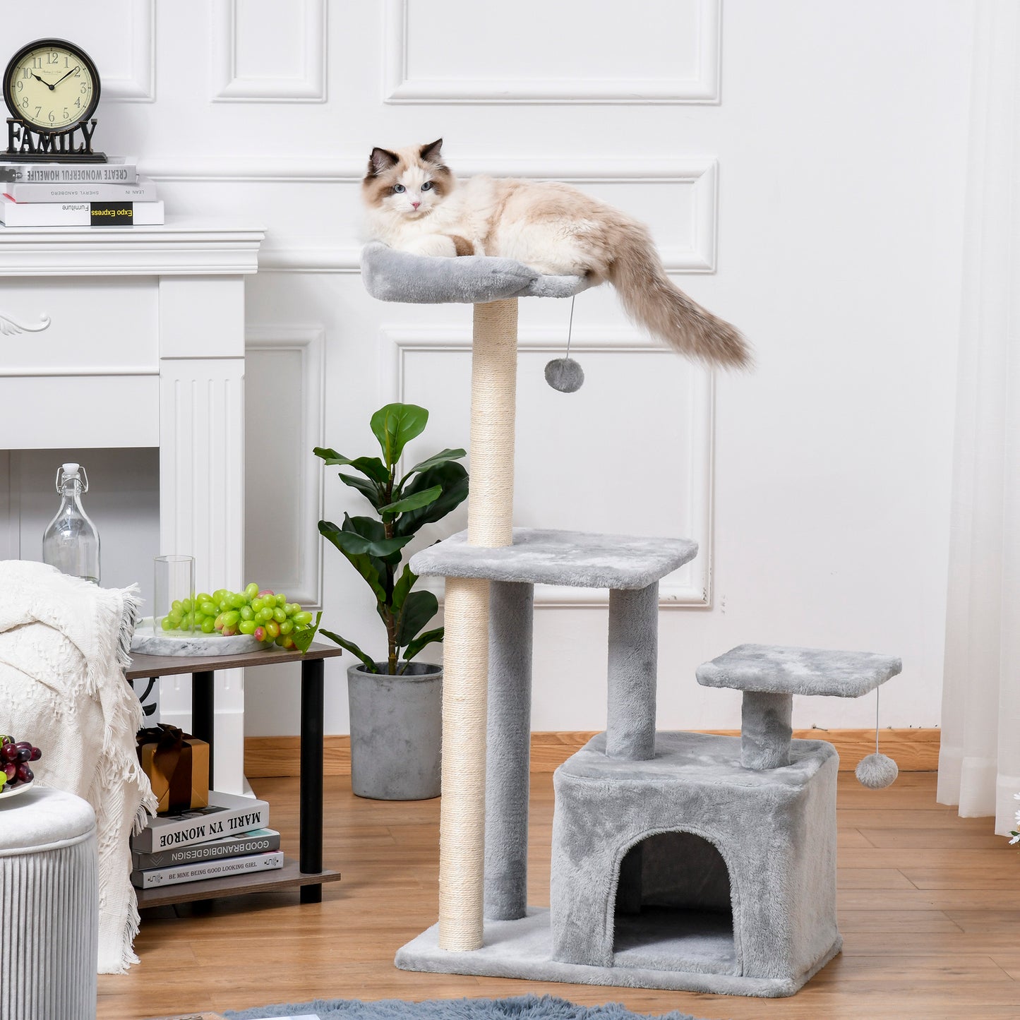 Cat Tree Tower for Indoor Cats 114cm Climbing Activity Centre Kitten with Sisal Scratching Post Perch Hanging Ball Condo Toy
