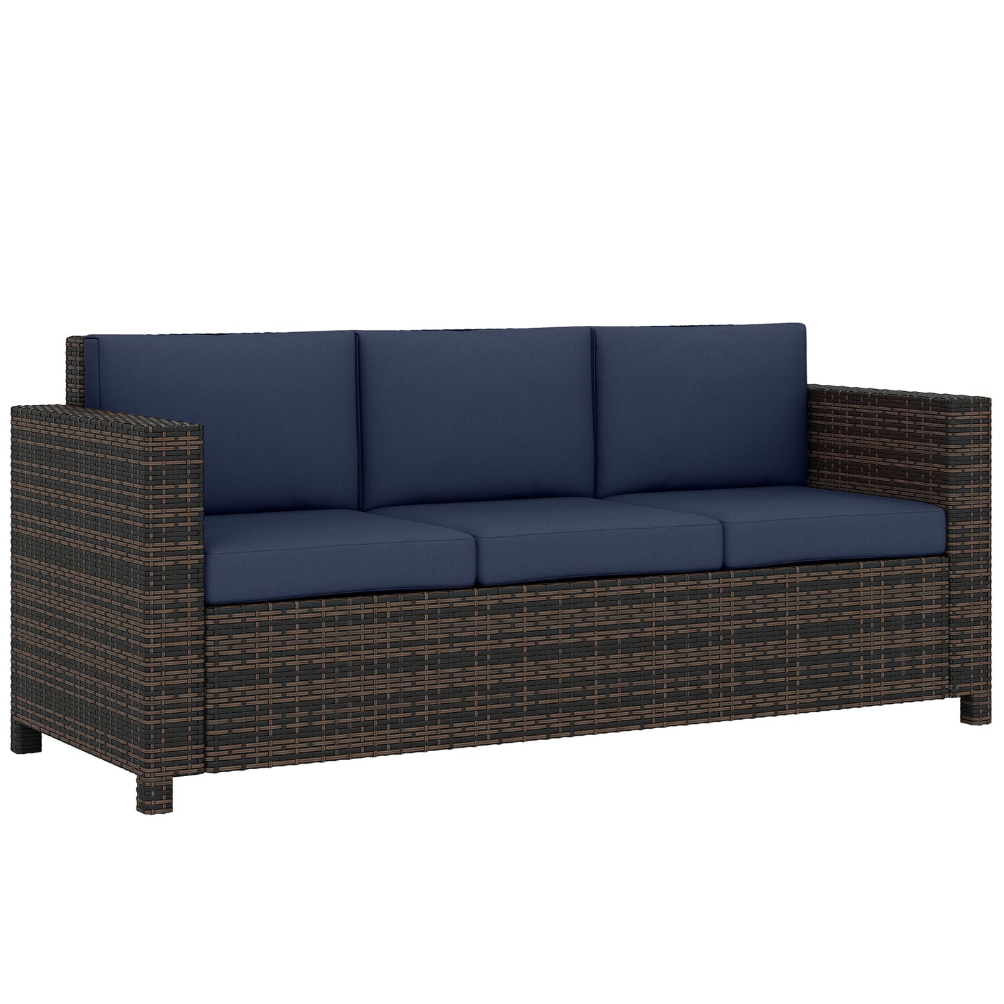 3-Seater Weather Resistant Outdoor Garden Rattan Sofa Dark Blue