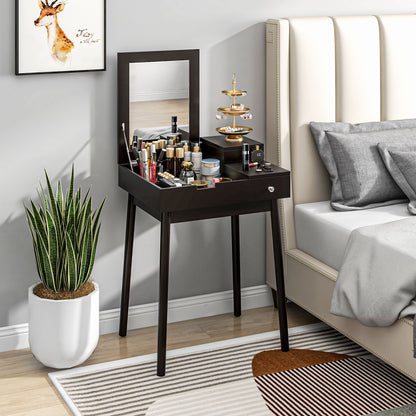 Dressing Table with Flip-up Mirror, Makeup Desk with 2 Drawers and Pine Wood Legs