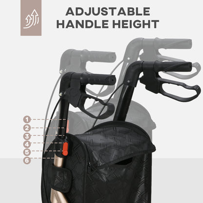 3 Wheel Rollator, Lightweight Aluminium Tri Walker with Adjustable Handle, Storage Bag and Dual Brakes, 5.3kg, Gold Tone