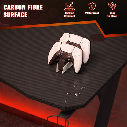 Gaming Desk 120 x 65 cm Steel Frame with Cup Holder, Headphone Hook, Adjustable Feet and Cable Organiser