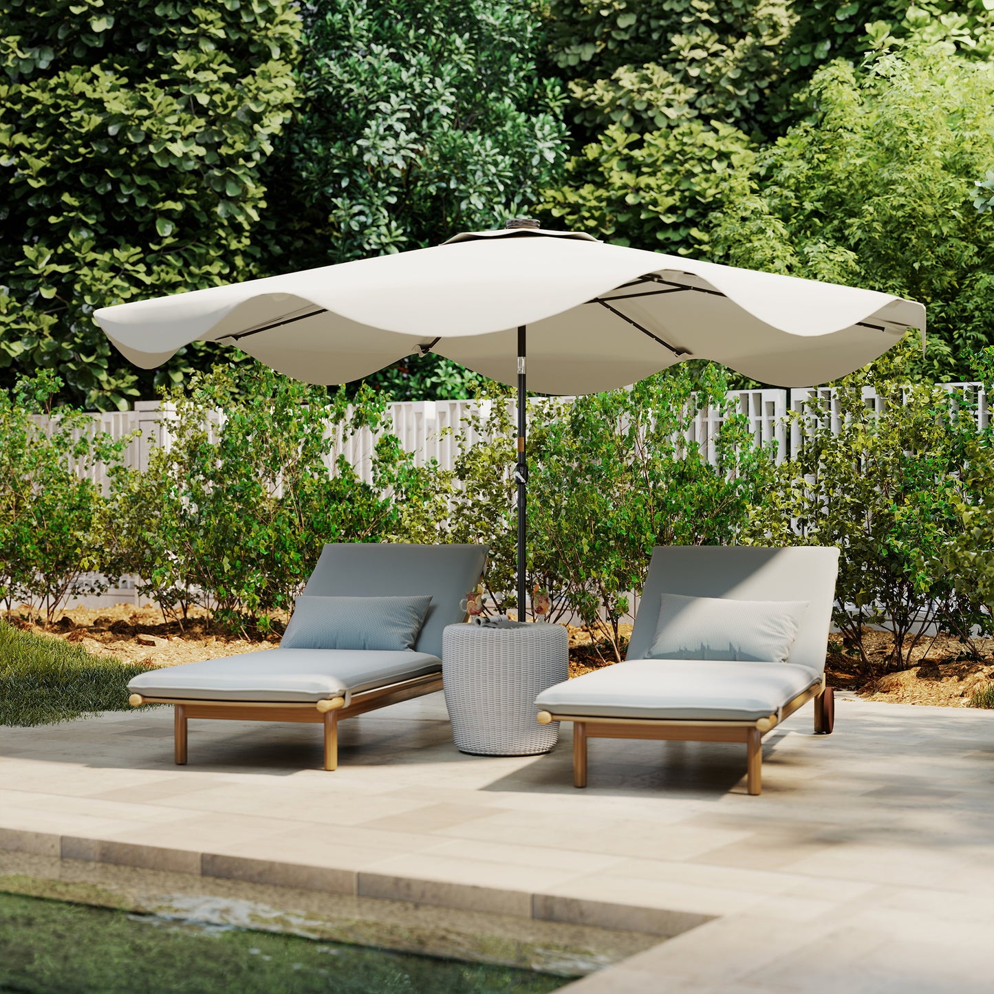Solar Patio Umbrella with LED and Tilt, Outdoor Market Table Umbrella Parasol with Crank, 3 x 3 (m), Cream White