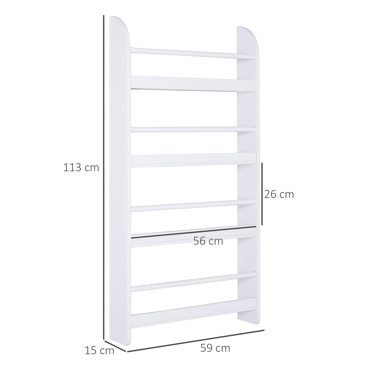 Bookcase, 4 Tier Wall Mounted Bookshelf, 15cm Depth Storage Shelving Rack for Bedroom Nursery Office Home