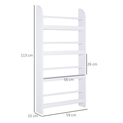 Bookcase, 4 Tier Wall Mounted Bookshelf, 15cm Depth Storage Shelving Rack for Bedroom Nursery Office Home