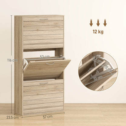 12-Shoe Flip Drawer Storage Cabinet - Brown Wood-Effect