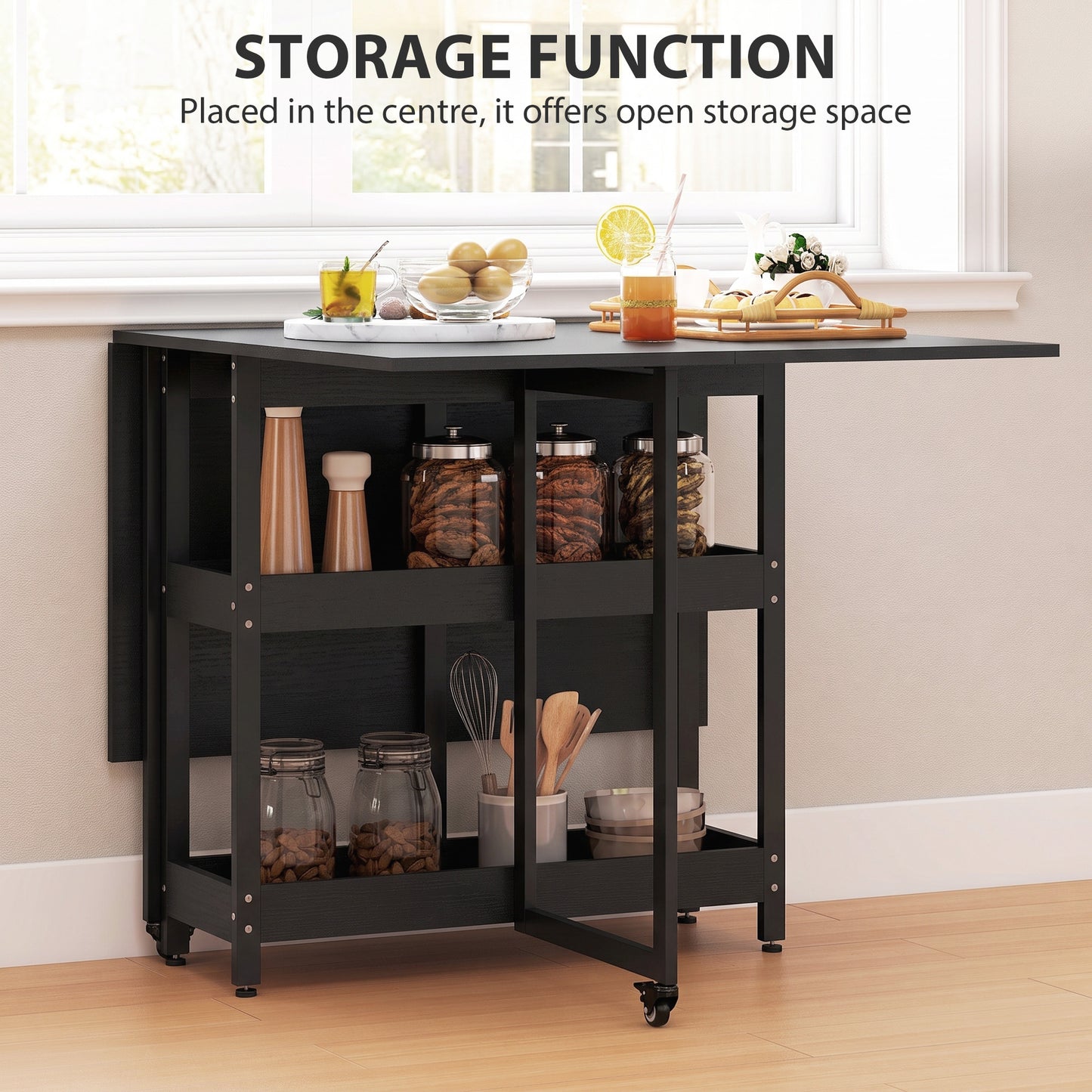 Four-Person Drop Leaf Table - Black Wood-Effect