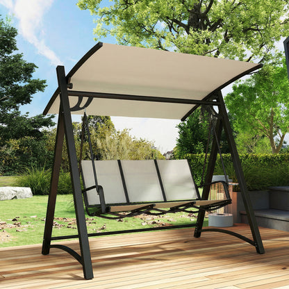 3 Seater Swing Chair, Garden Swing Bench with Adjustable Tilting Canopy, Breathable Mesh Seat 360 kg Capacity, White