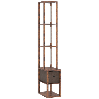 Floor Lamp with Shelves, LED Column Modern Standing Lamp with Fabric Drawer, Adjustable Brightness, Rustic Brown