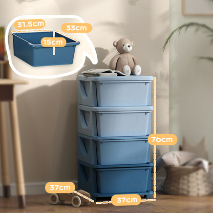 Four-Tier Kids Storage Boxes, with Four Drawers - Blue