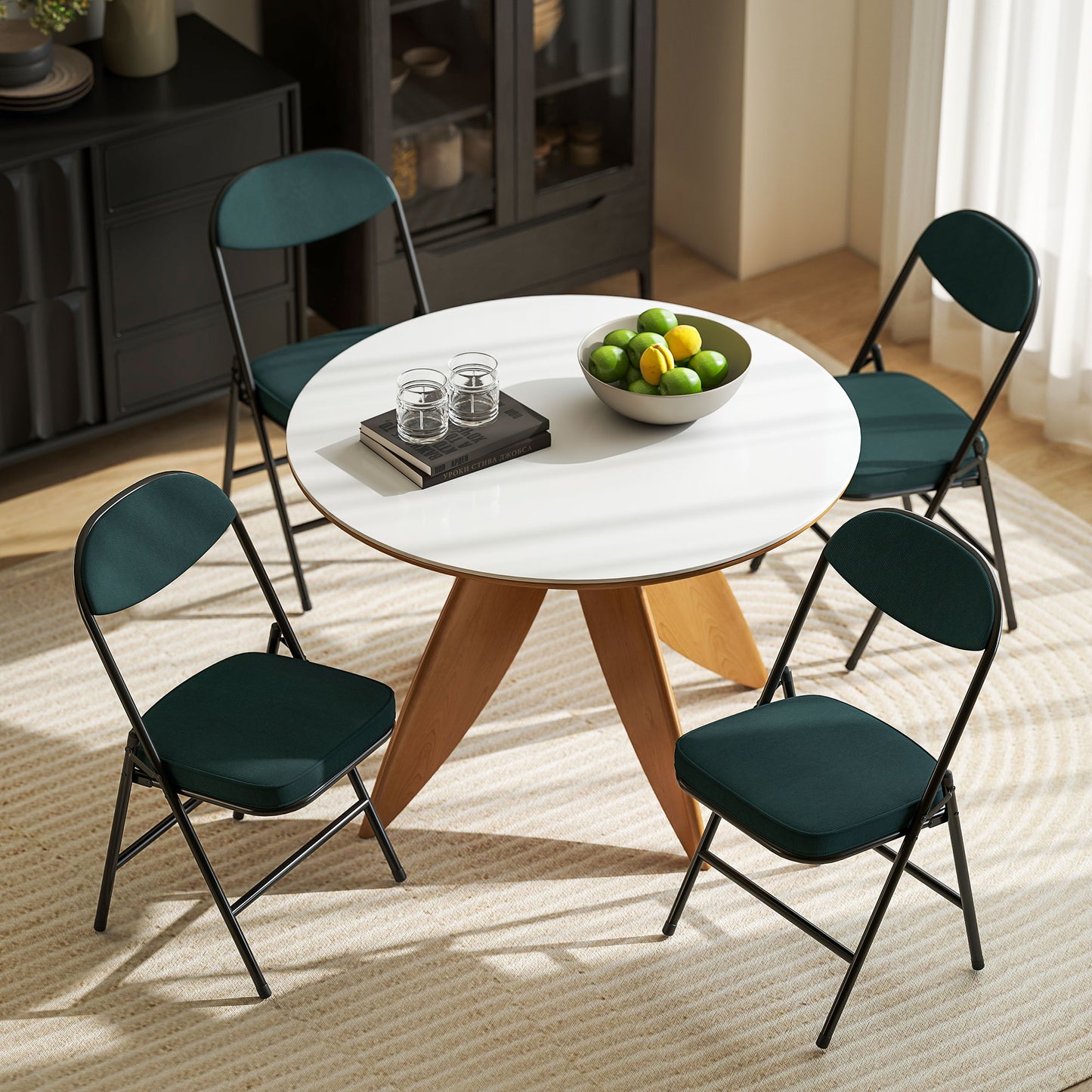 Set of Four Folding Corduroy Seat Chairs - Teal