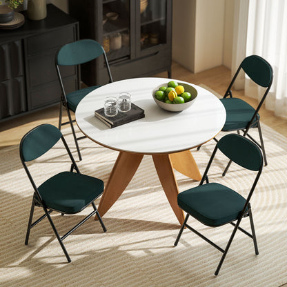 Set of Four Folding Corduroy Seat Chairs - Teal