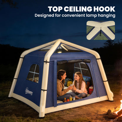 Inflatable Camping Tent w/ Hand Pump, Easy Setup 1/2 Person Blow Up Tent, Dark Blue