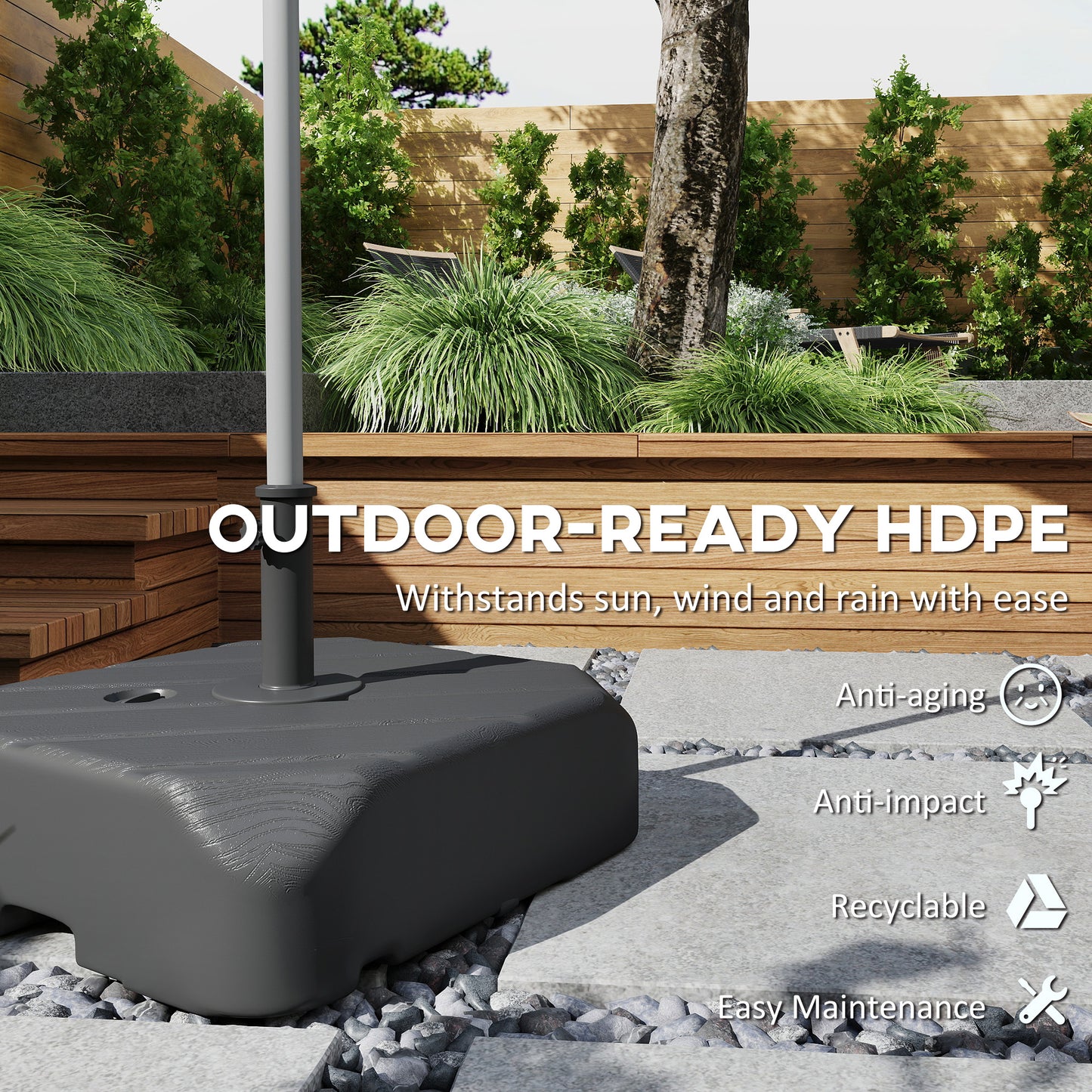 Garden Parasol Base with Wheels, Telescopic Handle, 72 kg /45 kg Fillable Sun Umbrella Base Parasol Stand, Black