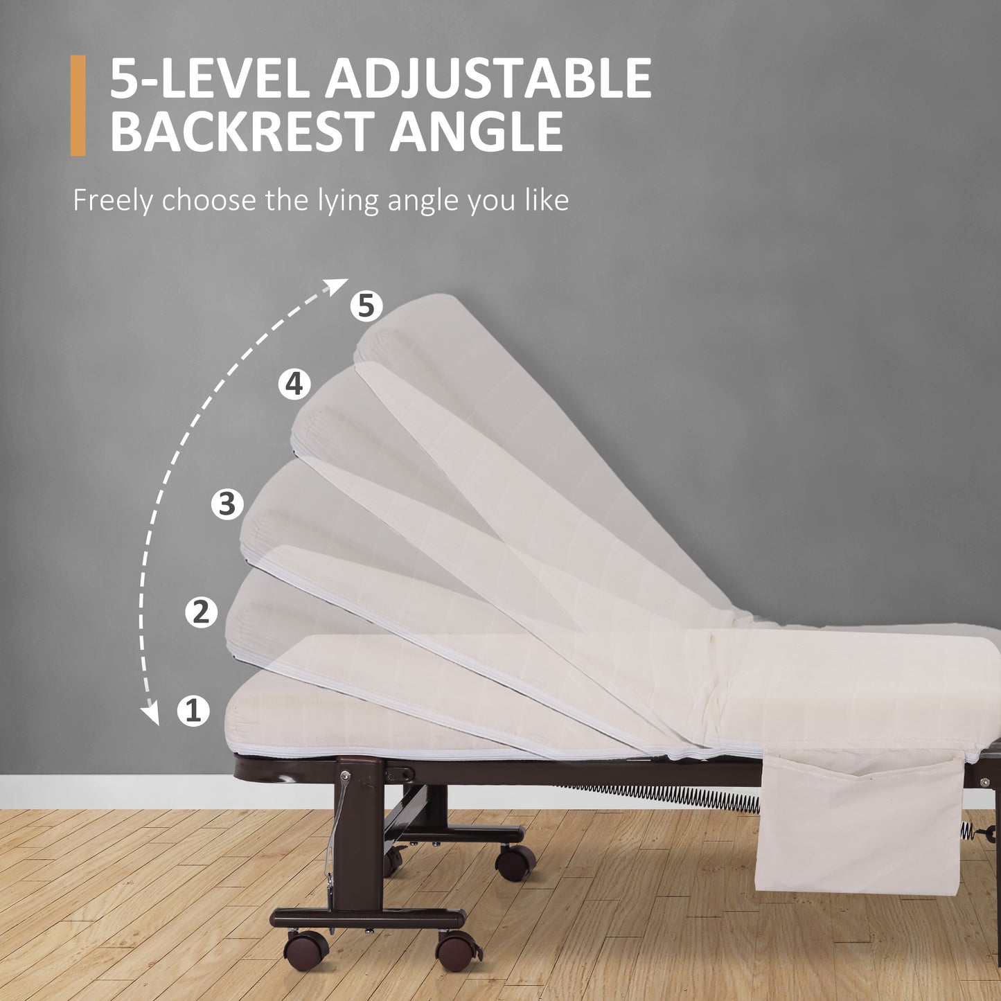 Folding Bed with Mattress, Single Guest Bed, Portable Fold Bed with Adjustable Backrest, White