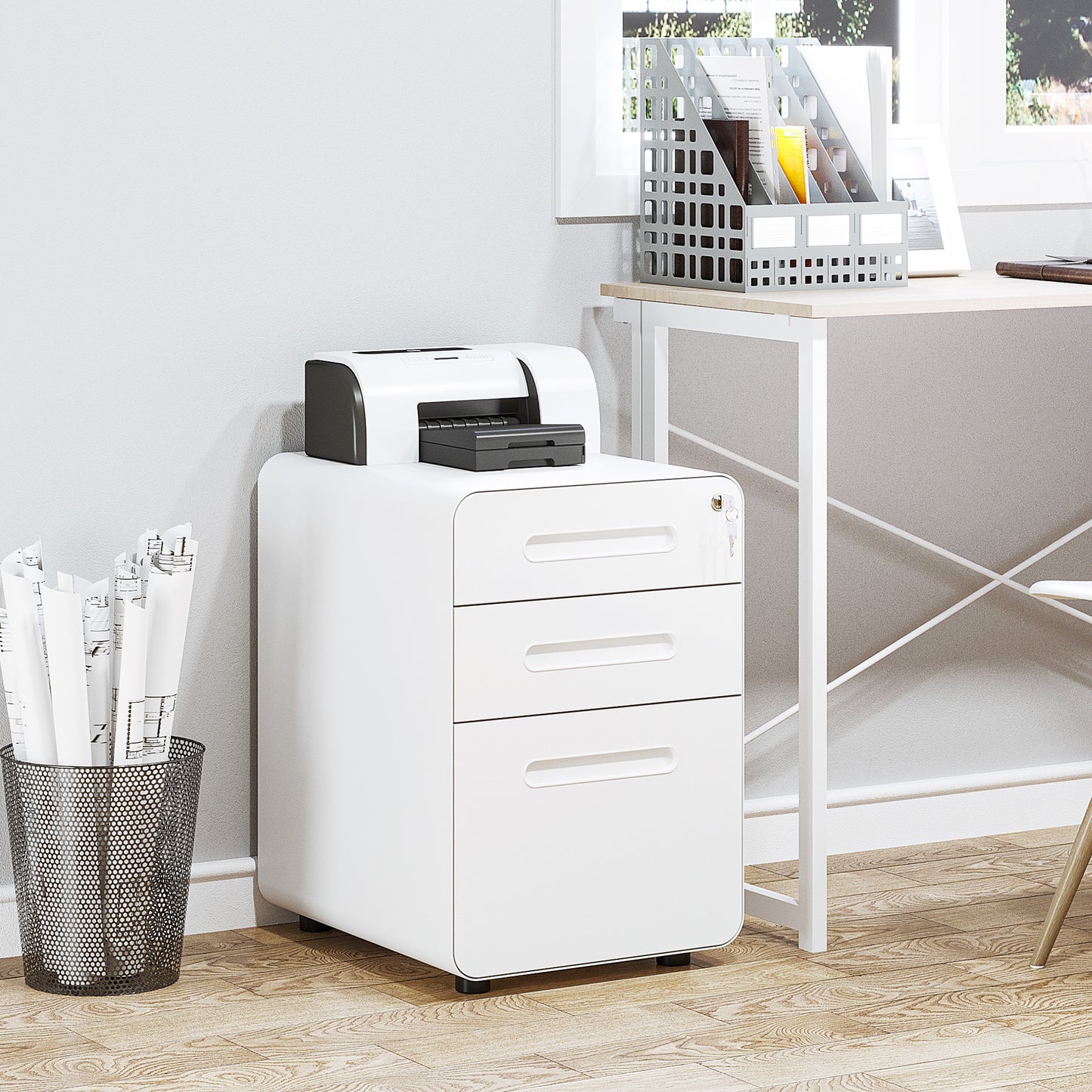 Lockable File Cabinet with 3 Drawers, Vertical Office Drawer for A4, Letter, Legal Size, Anti-tilt Design