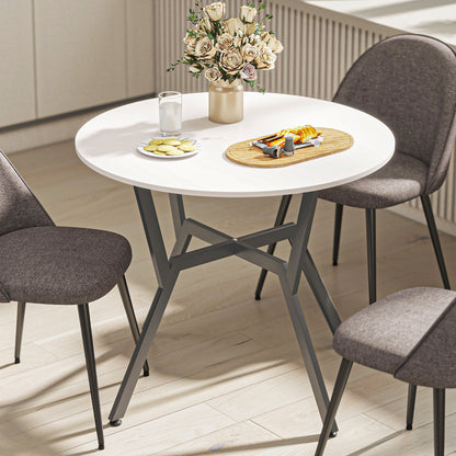 Dining Table, Round Kitchen Table with Black Legs for Living Room, Dining Room 90 x 76 cm, High Gloss White