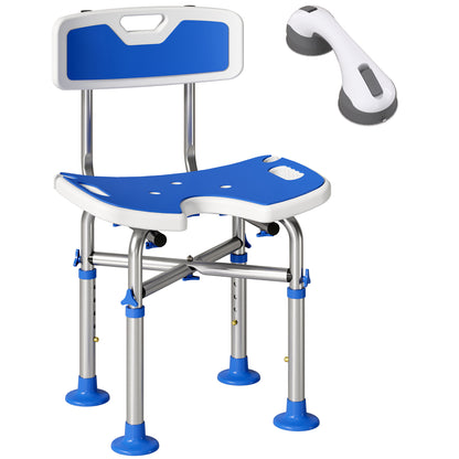 Shower Chair with U-Shaped Cutout, Height Adjustable Bath Bench, Padded Shower Stool for Elderly, Senior, Disabled, Blue