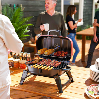 Charcoal Barbecue Grill Folding Portable BBQ Grill for Camping with 1232 cm² Cooking Area, Adjustable Vent, Thermometer