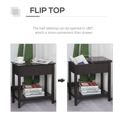 End Table, Narrow Side Table with Flip Top , Shelf, Dark Coffee