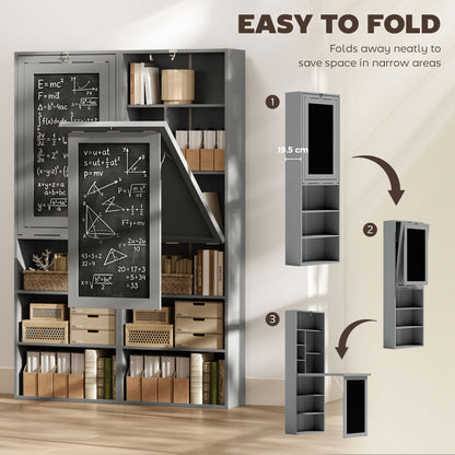 Folding Convertible Desk with Blackboard Multi-function Computer Office Workstation Side Shelf, Grey