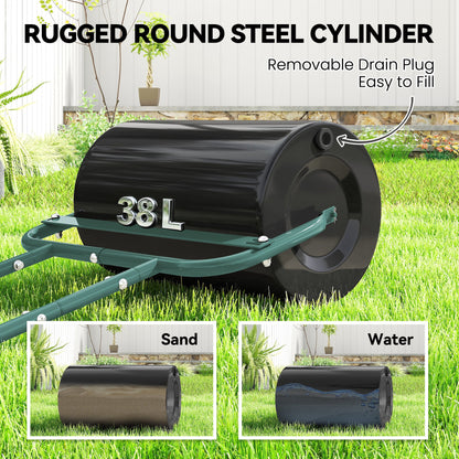 38L Fillable Cylinder Steel Lawn Roller - Dark Green