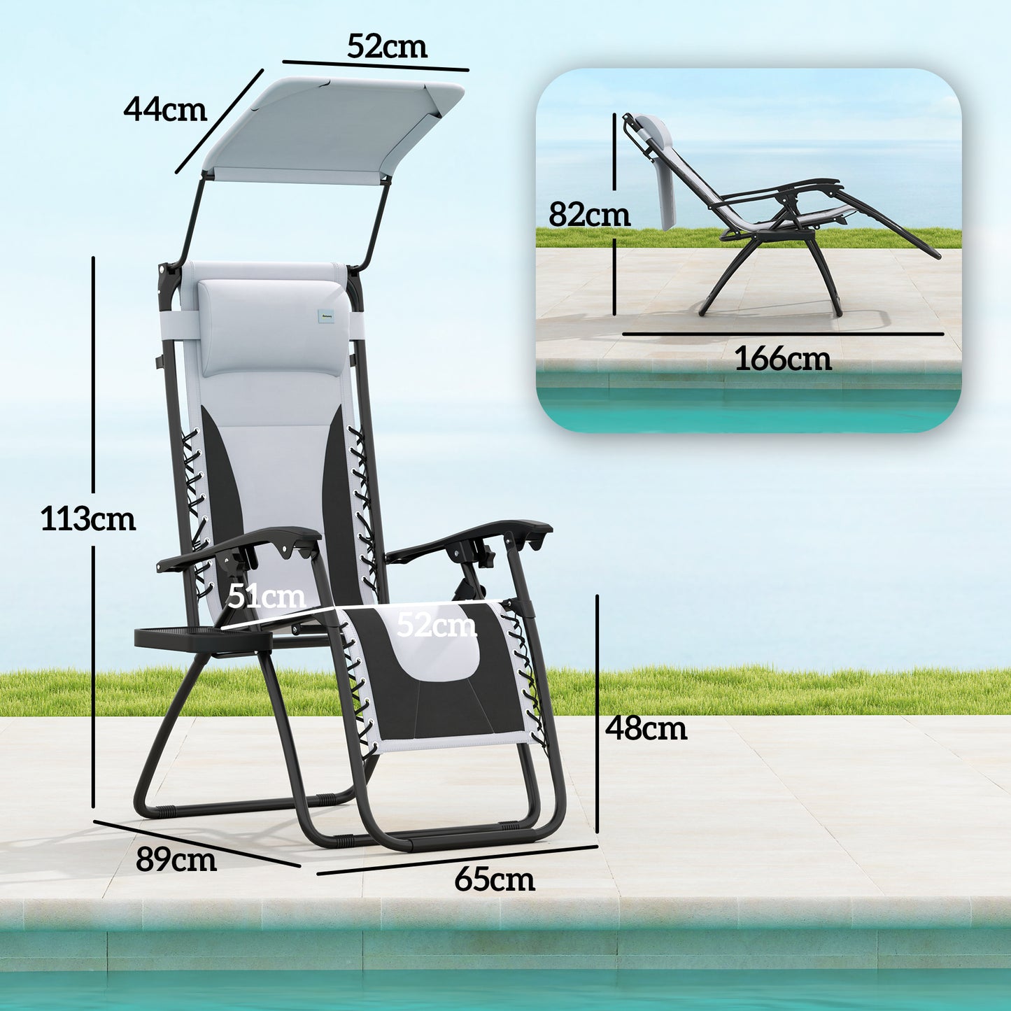 Zero Gravity Lounger Chair Set of 2, Folding Reclining Patio Chair with Shade Cover, Padded Seat, Cup Holder