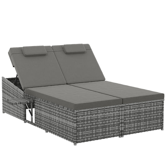 2 Seater Rattan Day Bed w/ Fire Retardant Cushions Grey