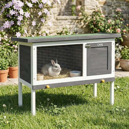 Wooden Rabbit Hutch, Guinea Pig Hutch with Asphalt Roof, Outdoor Elevated Bunny House for Rabbits, Chinchillas