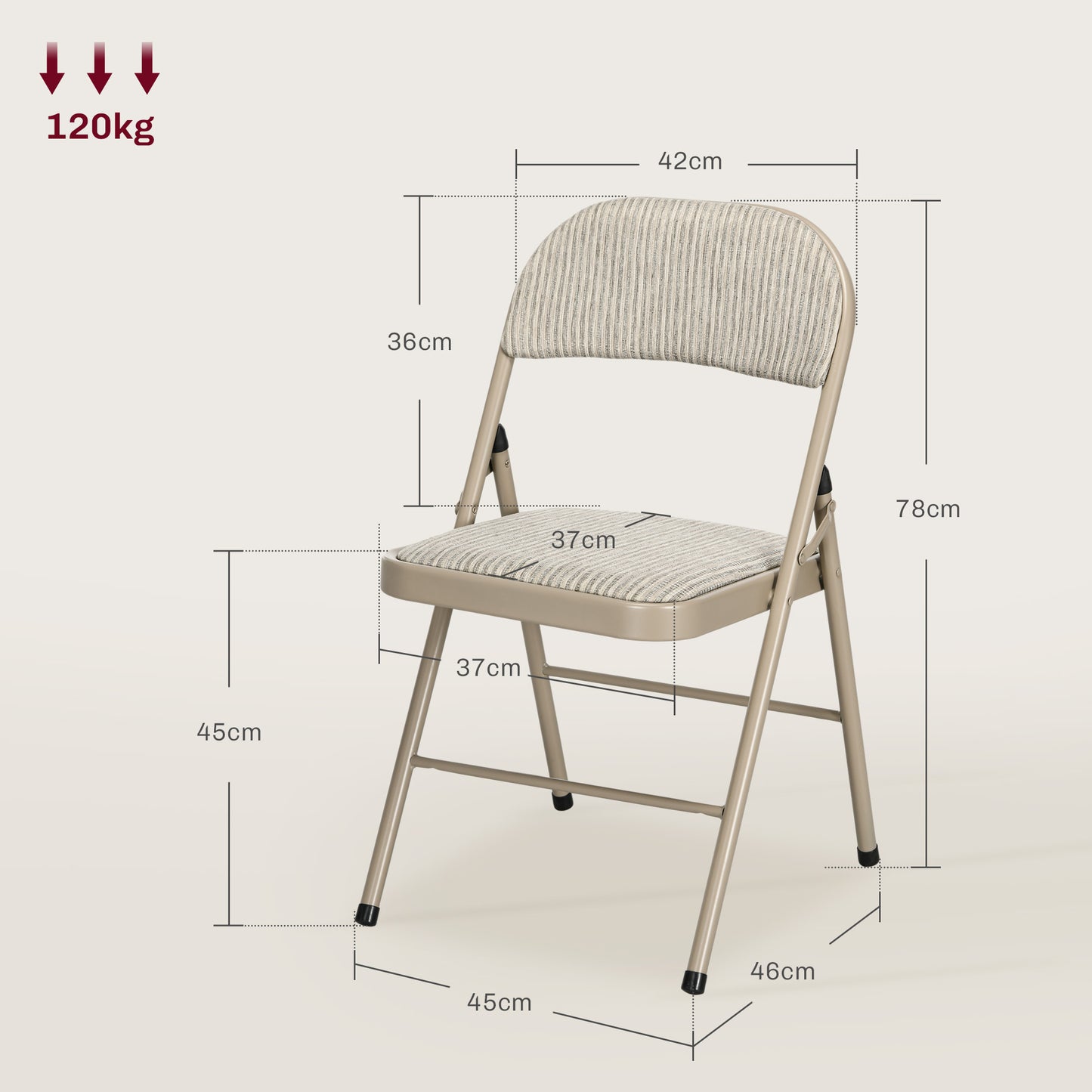Linen-Look Set of Four Cushioned Folding Chairs - Beige