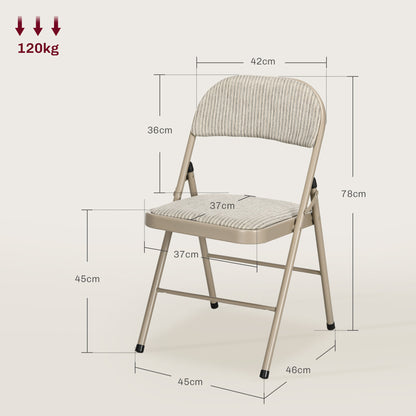Linen-Look Set of Four Cushioned Folding Chairs - Beige