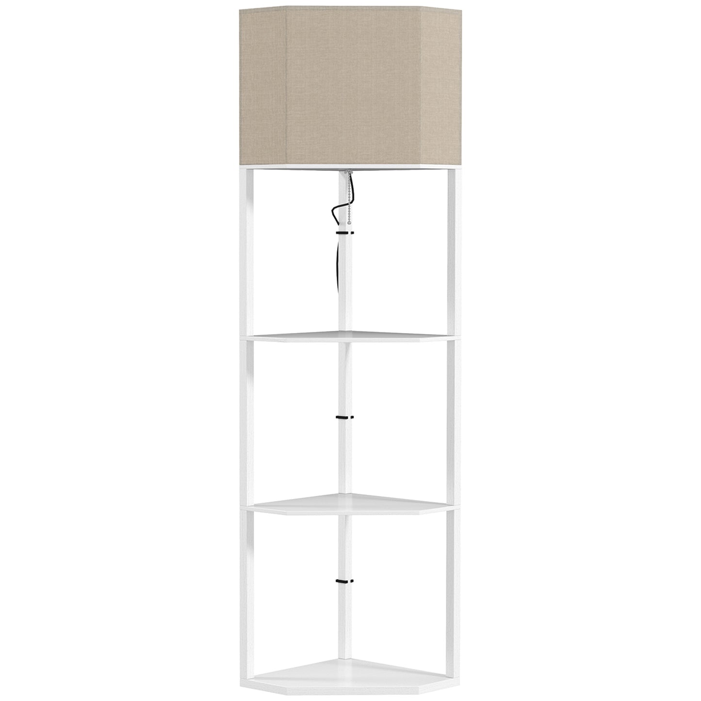 Corner Floor Lamp with Shelves, Tall Standing Lamps for Living Room, with Pull Chain Switch Bulb not Included, White
