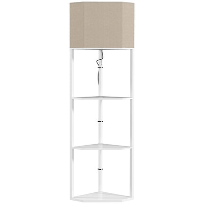Corner Floor Lamp with Shelves, Tall Standing Lamps for Living Room, with Pull Chain Switch Bulb not Included, White