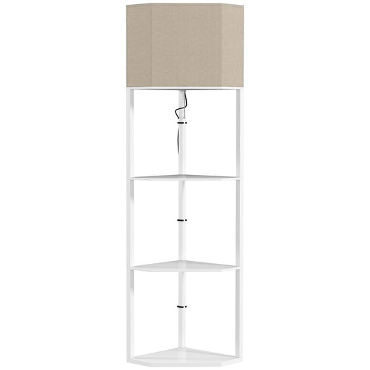 Corner Floor Lamp with Shelves, Tall Standing Lamps for Living Room, with Pull Chain Switch Bulb not Included, White