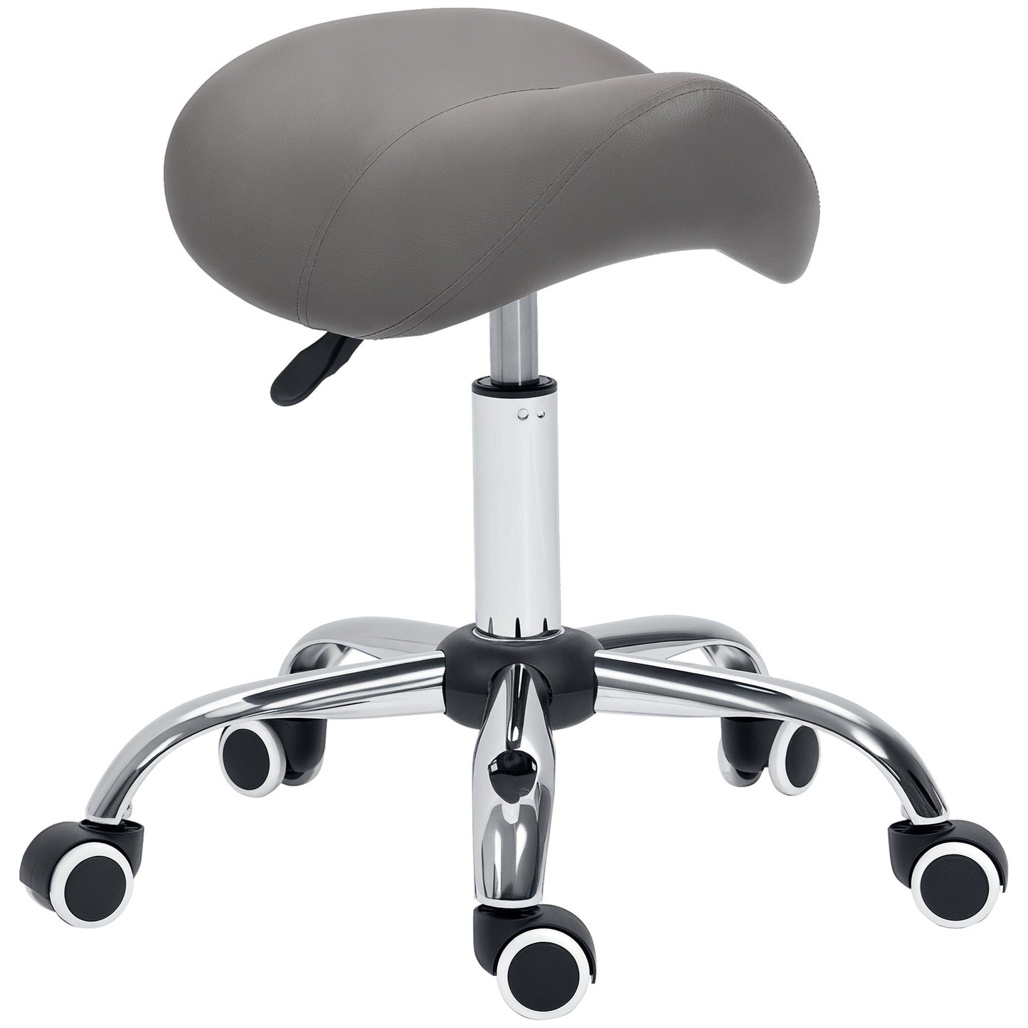 Cosmetic Stool 360° Rotate Height Adjustable Salon Massage Spa Chair Hydraulic Rolling Faux Leather Saddle Stool, Grey