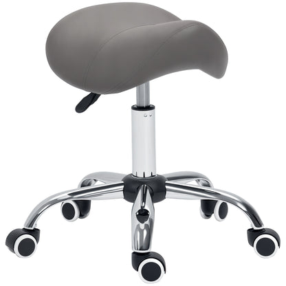 Cosmetic Stool 360° Rotate Height Adjustable Salon Massage Spa Chair Hydraulic Rolling Faux Leather Saddle Stool, Grey
