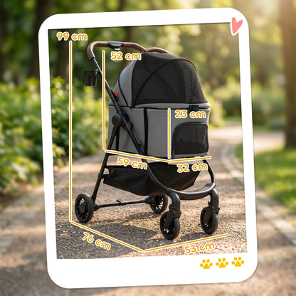 Dog Stroller, 3 in 1 Foldable Pet Stroller for Small Puppy Cat with Detachable Travel Carrier, Storage Basket, Grey