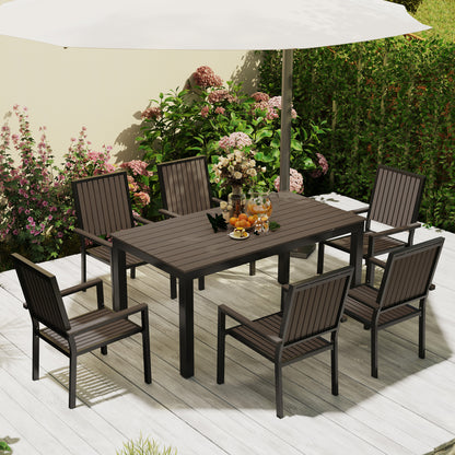 6 Seater Garden Dining Set with Stackable Chairs, Aluminium Frame, Rectangular Plastic Top, Garden Furniture Set
