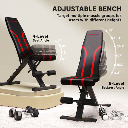 Foldable Weight Bench, Adjustable Incline Flat Bench Press with 6-Level Backrest, 4-Level Seat