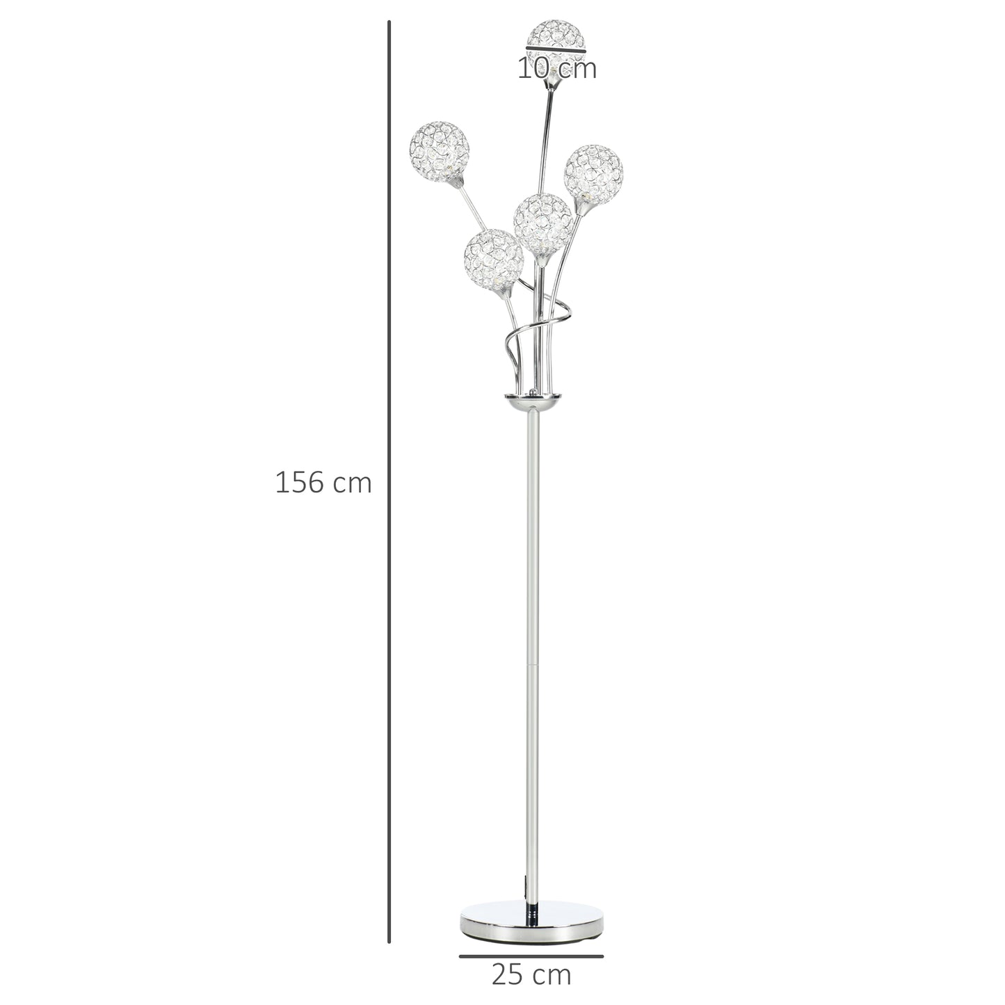 Floor Lamps for Living Room Bedroom with 5 Light, Modern Upright Standing Lamp, 34x25x156cm, Silver