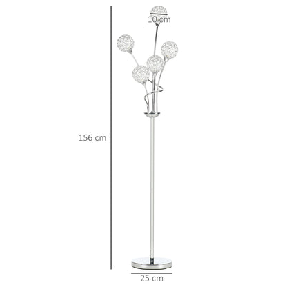 Floor Lamps for Living Room Bedroom with 5 Light, Modern Upright Standing Lamp, 34x25x156cm, Silver