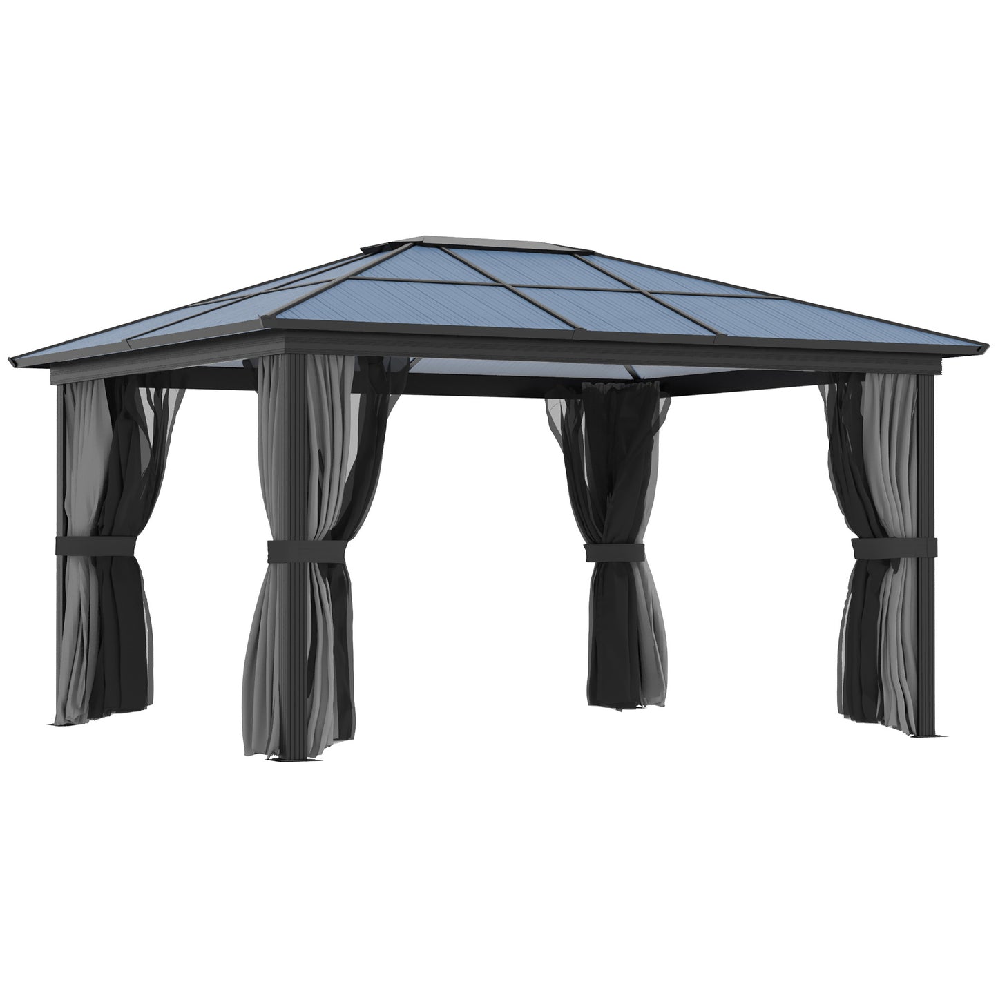3.6 x 4m Hardtop Gazebo Canopy with Polycarbonate Roof, Aluminium Frame, Permanent Gazebo, Dark Grey
