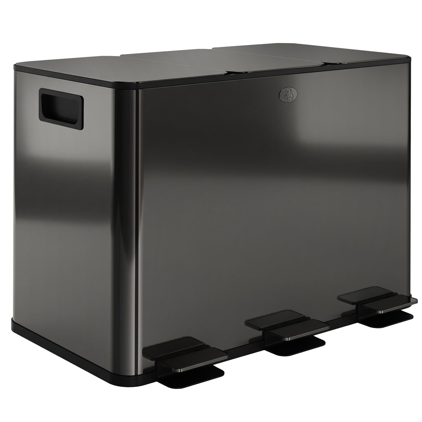 3 x 15L Pedal Bin, Steel Triple Kitchen Bin with Soft Close Lid, Removable Inner Buckets, Fingerprint-Proof, Black