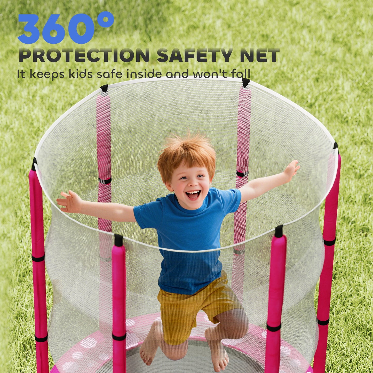 4.6ft Toddler Trampoline w/ Safety Enclosure Net, for Indoor Outdoor Use, Ages 3-6 Years, Pink