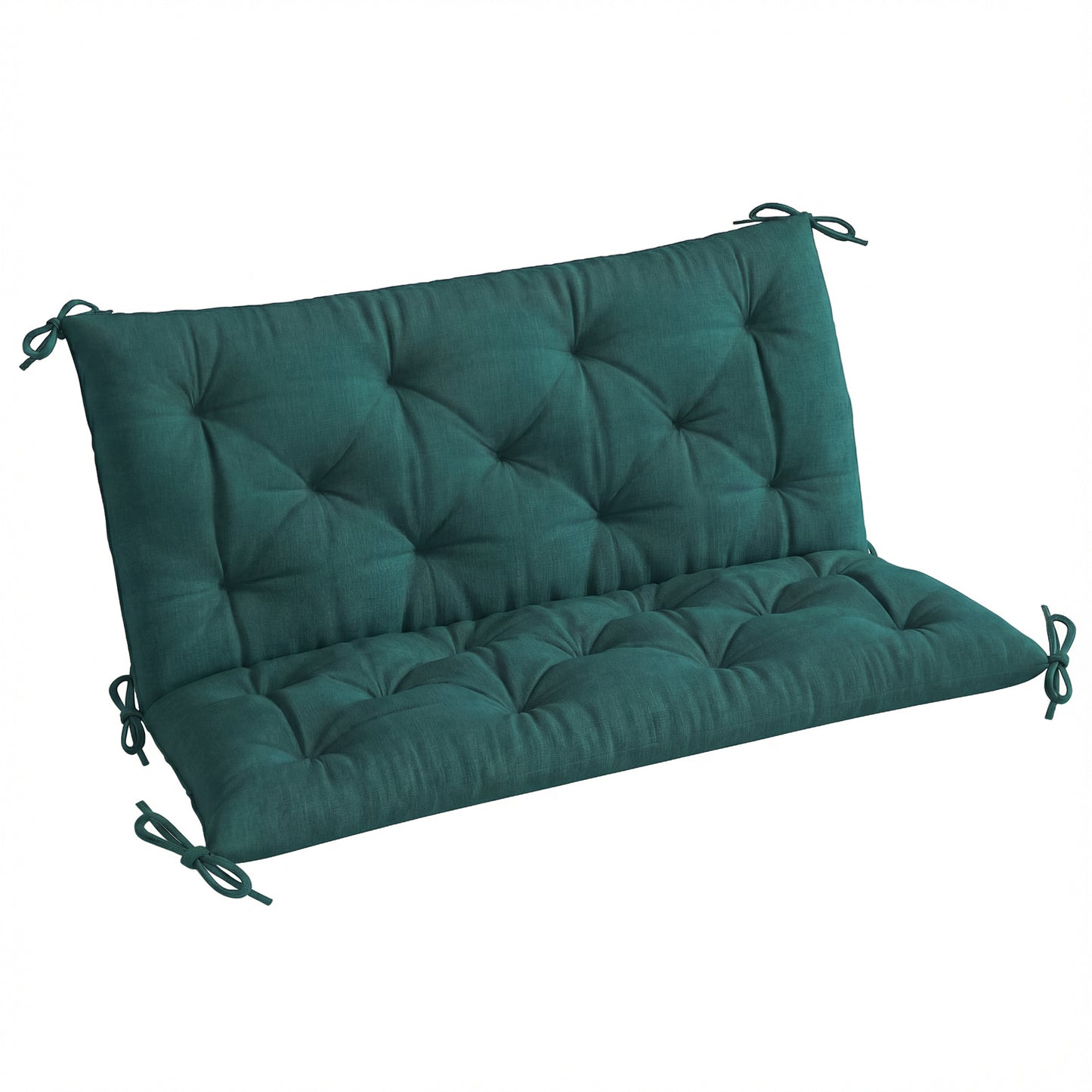 2 Seater Bench Pad, Garden Chair Cushion with Back and Ties for Indoor and Outdoor Use, 98 x 100 cm, Green