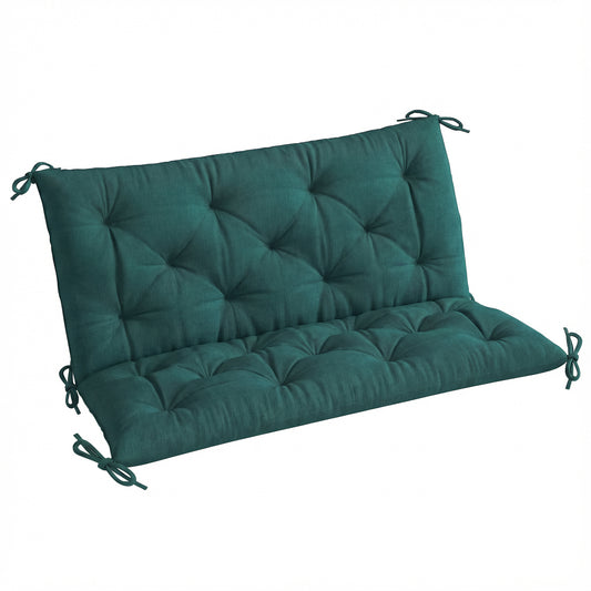 2 Seater Bench Pad, Garden Chair Cushion with Back and Ties for Indoor and Outdoor Use, 98 x 100 cm, Green