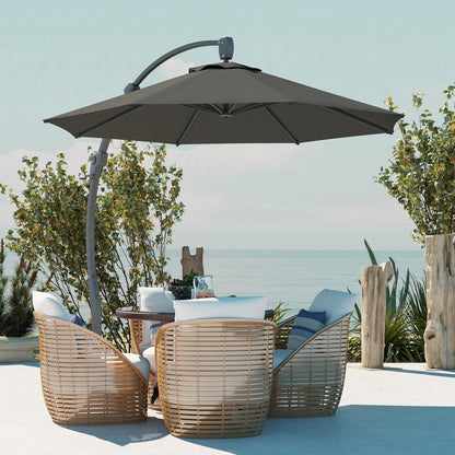 3(m) Garden Cantilever Parasol, Round Overhanging Umbrella with Crank Handle, Cross Base, Aluminium Frame and 360° Rotation