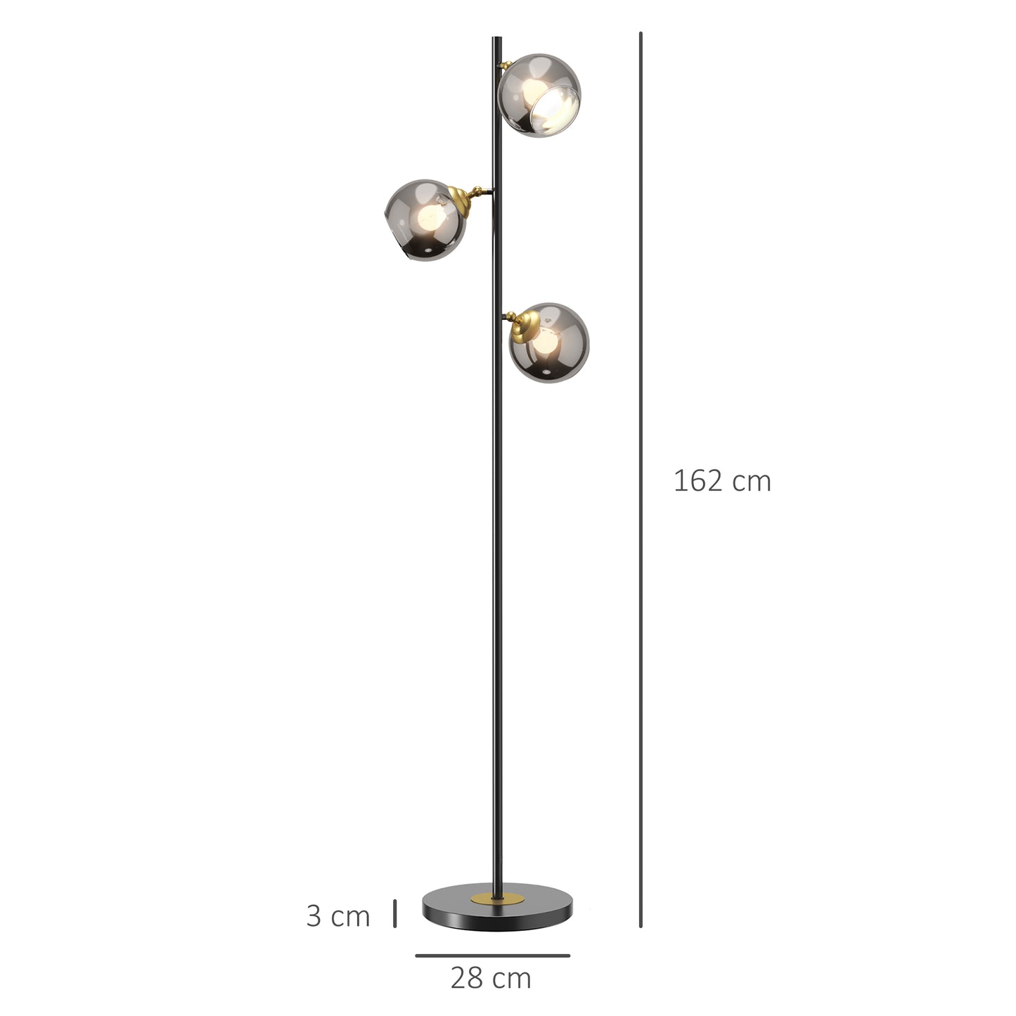 Tree Floor Lamp for Living Room Bedroom with 3 Light, Modern Standing Lamp, (Bulb not Included), 162cm, Grey