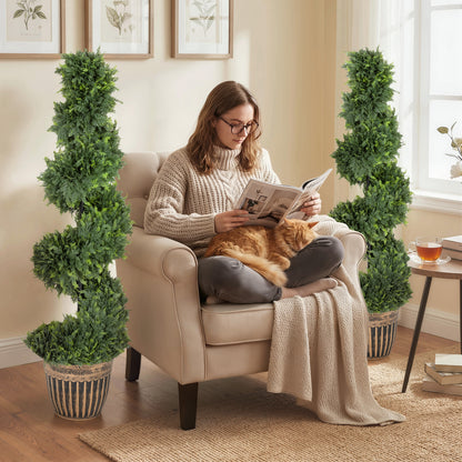 Set of 2 Artificial Plants, Topiary Spiral Cypressd Trees with Pot, for Home Indoor Outdoor Decor, 120cm