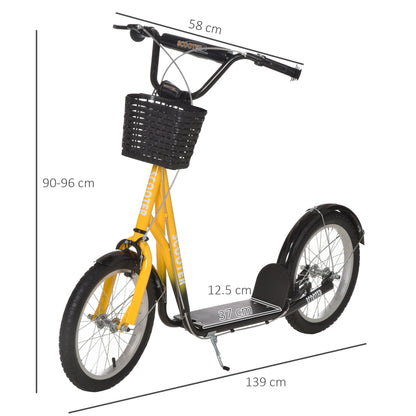 Kids Scooter, Kick Stunt Scooter with Adjustable Handlebar, Dual Brakes, Basket, Cupholder, Mudguard